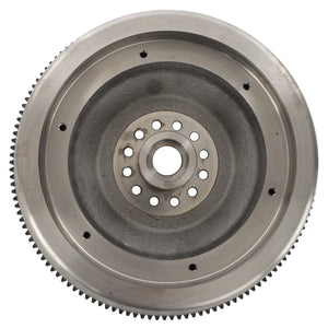 The AGCO Flywheel - 4294998M91 is a precision-machined steel flywheel featuring a series of holes and a toothed outer edge, designed specifically for automotive engines to store rotational energy and ensure smooth power transfer. This high-quality flywheel is ideal for applications including Massey Ferguson models, providing optimal performance and durability.