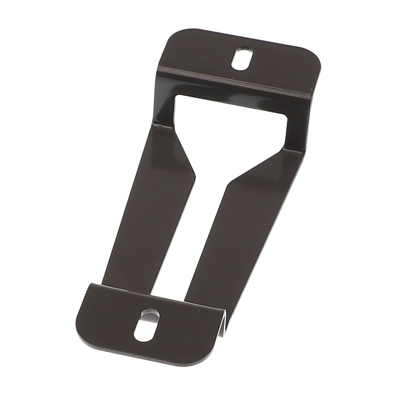 The AGCO Shield Bracket (ACW1822730) is a black metal clip featuring a U-shaped opening and holes at both ends, ideal for fastening or mounting purposes. No additional specifications are currently available.