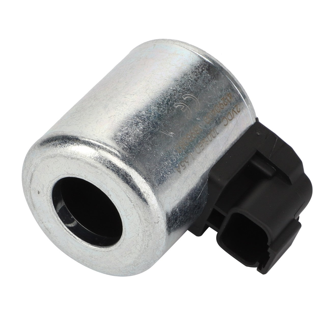 The AGCO Coil - Acp0498620 is a metallic solenoid valve featuring a cylindrical housing and an attached black plastic connector, designed for controlling fluid flow in various systems. Currently, no detailed product description is available.