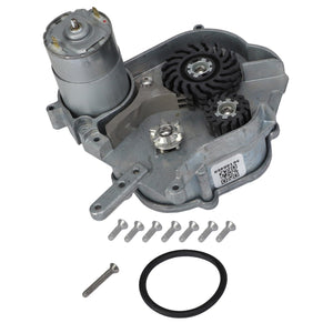 AGCO's Drive Motor, Precision Planting Speedtube - Acw1417710, featuring a small electric motor, multiple gears, screws, and a rubber ring gasket, is arranged on a white background. No current product description information is available.