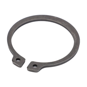 The AGCO LOCK WASHER - F718301020350, made of sturdy metal and featuring two small holes at the ends, is expertly designed for securing components on a shaft.