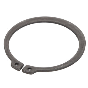 The AGCO Circlip - Acp0442670 is a circular metal snap ring featuring two precise holes at the ends for ease of installation.