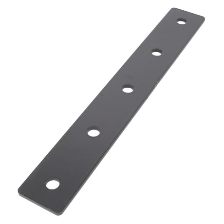 The AGCO Mounting Plate - Acw0632950 is a long, flat, rectangular metal plate featuring four evenly spaced circular holes.