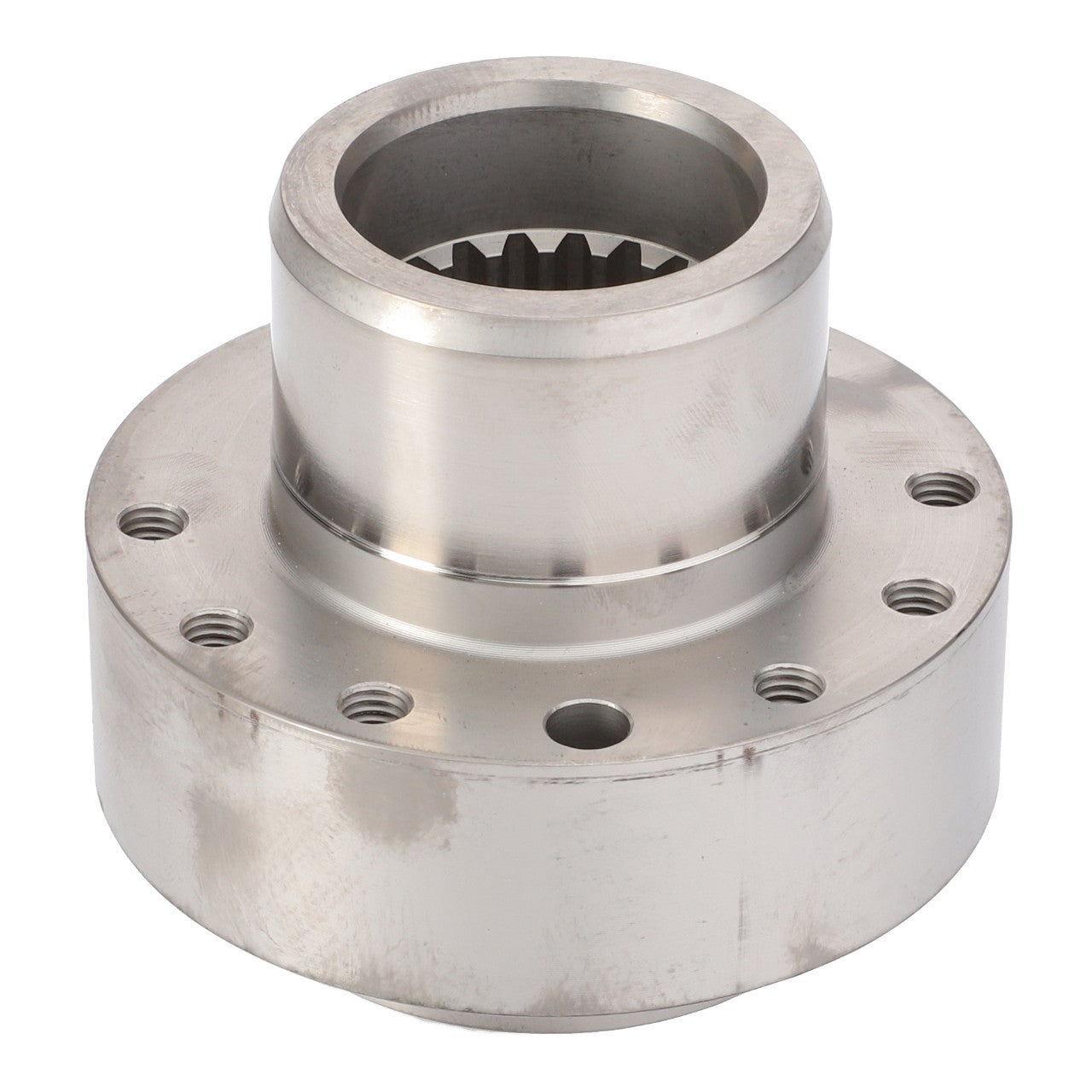 The AGCO Crankshaft Hub (model V836322586) is a metal mechanical part featuring a cylindrical center and multiple holes around its base. Currently, there is no additional product description available.