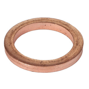 A small, round AGCO | WASHER - K2021B with a smooth, slightly tarnished copper surface is set against a plain white background.