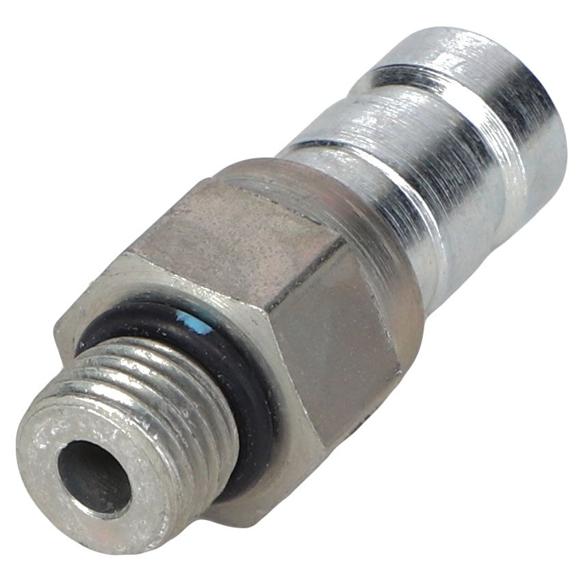 Close-up image of an AGCO | GREASE FITTING - CH110-6349 with a threaded end and hexagonal body, designed for connecting hydraulic hoses. No current product description information is available.