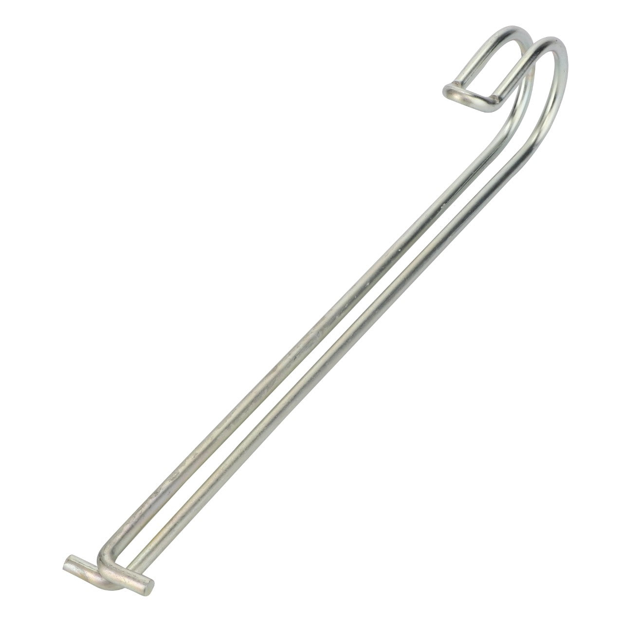 Introducing the AGCO | SPRING - 0.010.9018.0, a long, slender metal hook with two curved ends, perfect for hanging or securing objects. For any questions before ordering, feel free to contact AGCO support.