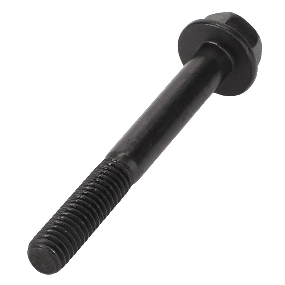 The AGCO Hexagon Flange Bolt - Acw1063530, a black metal bolt featuring a threaded end and hexagonal head, is designed for fastening materials. No current product description information is available for this item.