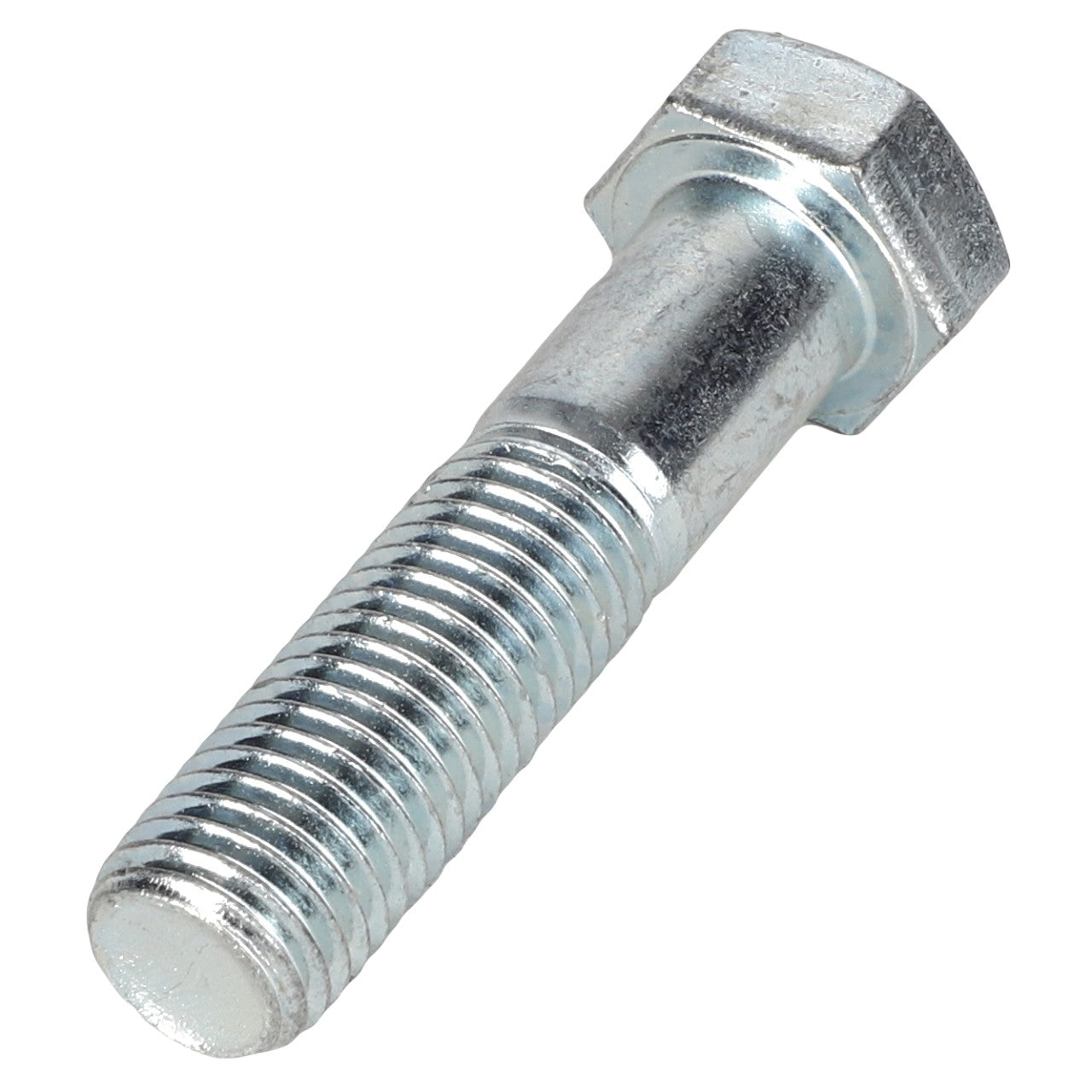 A close-up of the AGCO Hexagonal Head Bolt (AG517993) showcasing its shiny, threaded shaft and distinct hexagonal head. No current product description information is available.