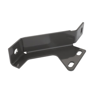 The AGCO | Belt Tensioner Bracket - Acw1962740 is a black metal bracket featuring a rectangular base, two holes on one side, and a right-angle bend at the opposite end. Currently, detailed product description information is not available for this item.