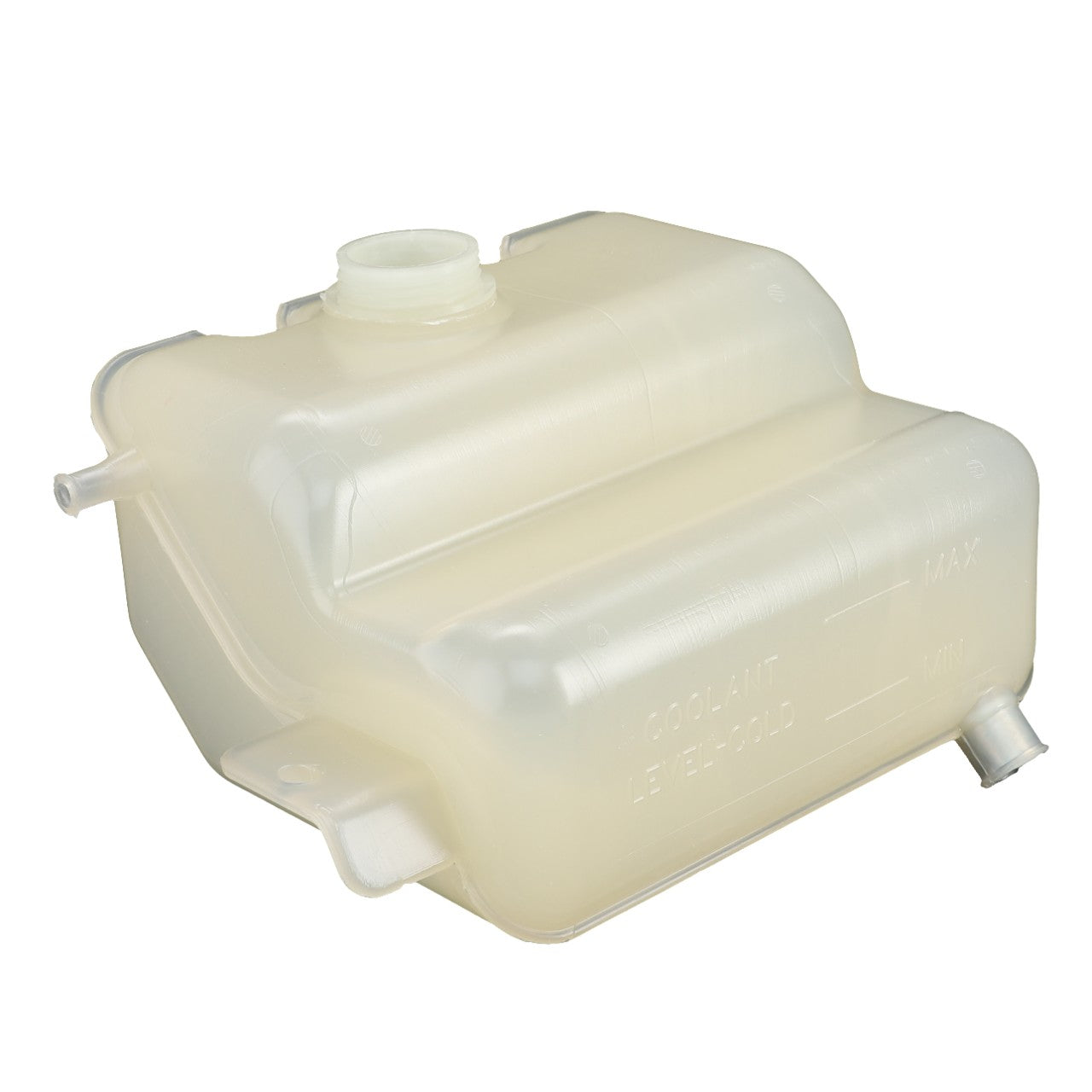 The AGCO Expansion Tank, Threaded Cap (Not Included) - 4348253M2 is a high-quality translucent polypropylene plastic car coolant reservoir with markings for minimum and maximum coolant levels, designed to prevent overspill.