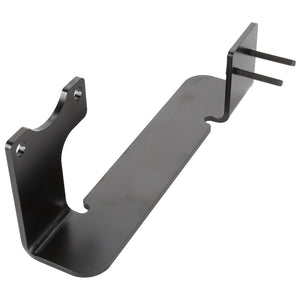 The AGCO | Bracket - Acw2337910 from AGCO is a black metal bracket featuring mounting holes and two protruding bolts, specifically designed for attaching or securing components. No current product description matches its level of durability and versatility.