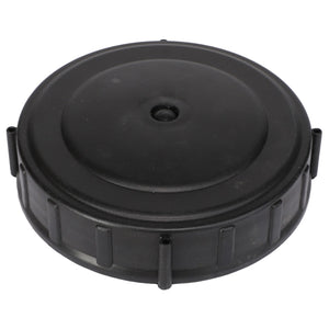 The AGCO | LID - AG711024 is a black, circular plastic lid featuring a slightly raised center and evenly spaced ridges around the edge. No additional product description information is available at this time.