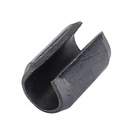 This is the AGCO Slotted Spring Pin (3006444X1), a small, dark-colored cylindrical metal clip with an open, U-shaped design and slightly curved edges, commonly used in Fendt models.