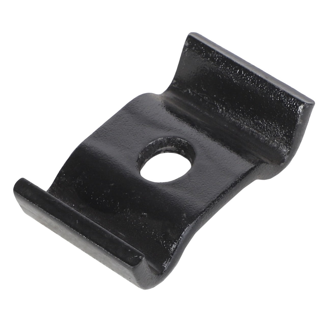 The AGCO | ANCHOR - AL262130, a sleek, black, rectangular metal bracket with a central hole and raised ends, is designed for secure mounting or attachment purposes.