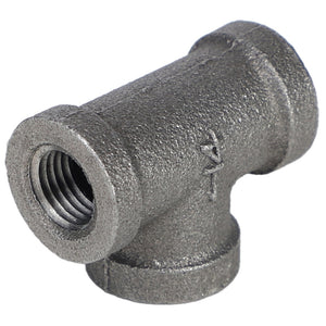 The AGCO | T-PIECE - AG556580, a durable galvanized metal fitting with threaded interior openings on all three ends, is displayed against a white background.