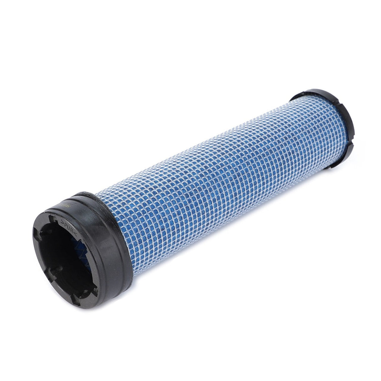 The AGCO Engine Air Filter Cartridge - 3540047M1 offers a cylindrical blue and white filter with black end caps, engineered for optimal filtration. With a remarkable 99.9% filtration efficiency, this product significantly extends the service life of your equipment.