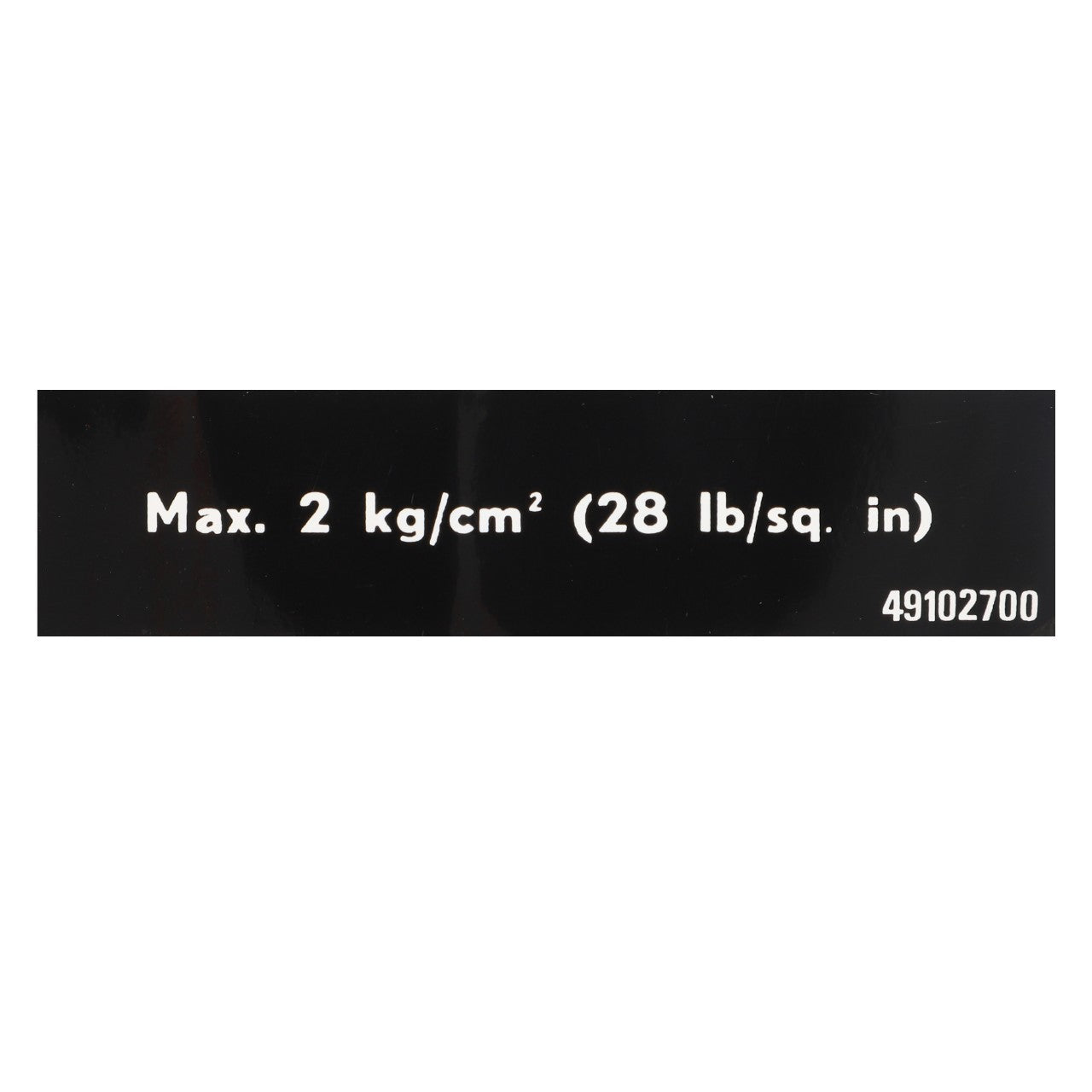 A label reads "Max. 2 kg/cm² (28 lb/sq. in)" followed by the product name "AGCO | DECAL - D49102700". No current product description information is available.