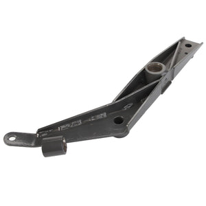 The AGCO Idler Arm - Acw1689620, an angular metal bracket featuring multiple holes, protrusions, and supports, is lying down on a white background. No current product description is available for this item.