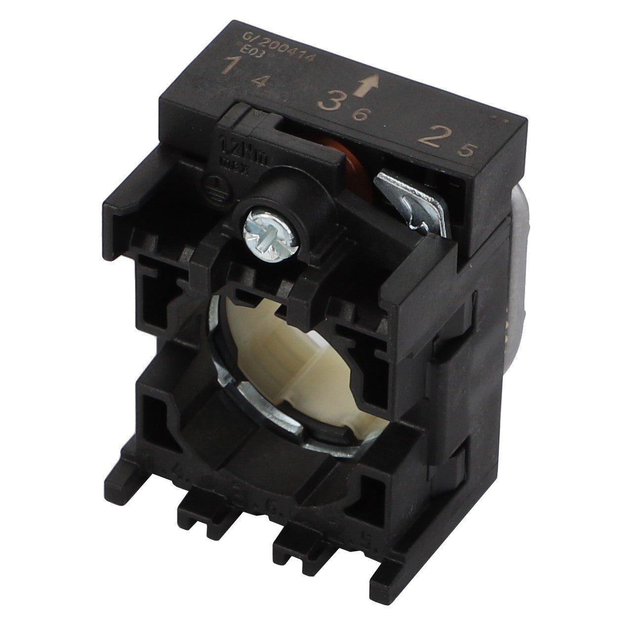 An AGCO industrial electrical switch component in black, featuring numbered slots labeled 1 through 6 designed for wiring connections. This product is identified as the AGCO | WARNING DECAL - ACP0540430; however, no additional product description information is available.