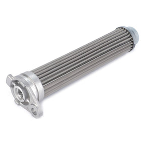 Introducing the AGCO Hydraulic Filter, Suction Filter (Cartridge) - 7070942M91: a cylindrical pleated metal strainer featuring epoxy bonded stainless steel mesh screens and a flange mount.
