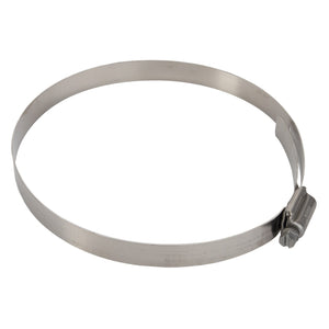 The AGCO | CLAMP - AG522376 is a silver metal hose clamp with an adjustable screw mechanism, designed to provide a secure fit and easy installation.