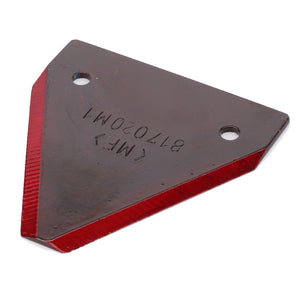 A triangular red reflector featuring two mounting holes and the marking "MF 877020M1" is available. The product corresponds to AGCO | Section - 817020M1 by AGCO, but there is no current product description available for it.