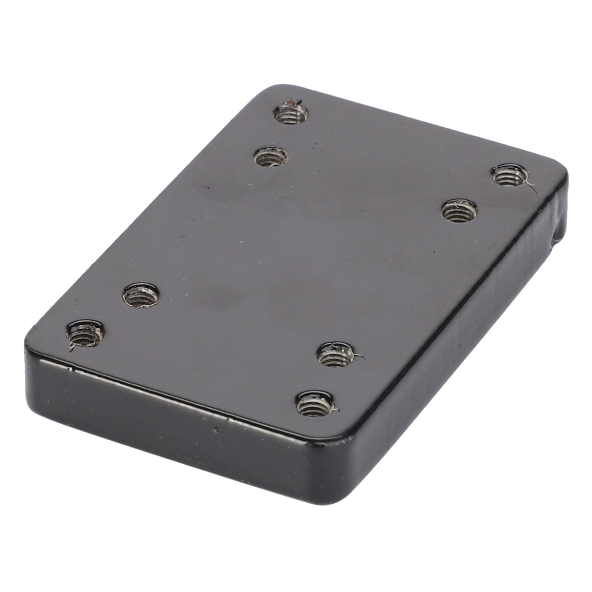 The AGCO Plate - Acw3478710 is a black rectangular metallic component featuring eight screw holes, likely designed as a mounting plate or mechanical part.