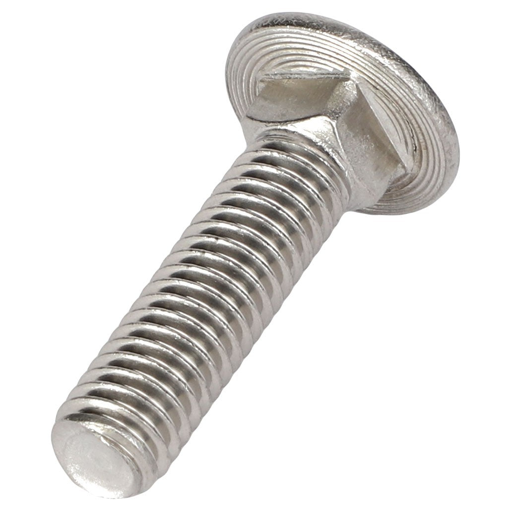 A close-up image of the AGCO CARRIAGE BOLT - AG522572 by AGCO, featuring a round, flat head and a threaded body. No current product description information is available.