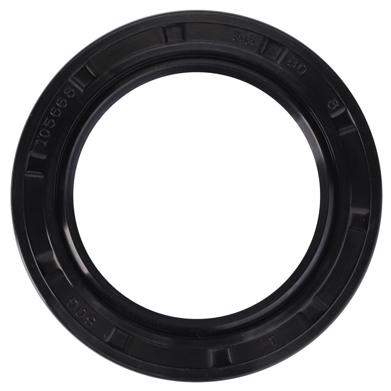 A radial sealing ring made of black rubber with ridges and inscriptions around its outer edge, compatible with select Massey Ferguson models, AGCO | Radial Sealing Ring - 3014618X1.