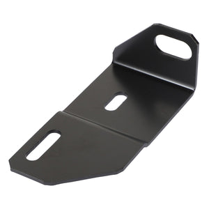 The AGCO Support - Acw0364980, a black metal bracket with three rectangular slots, features a bent, angular design that adds both functionality and style.