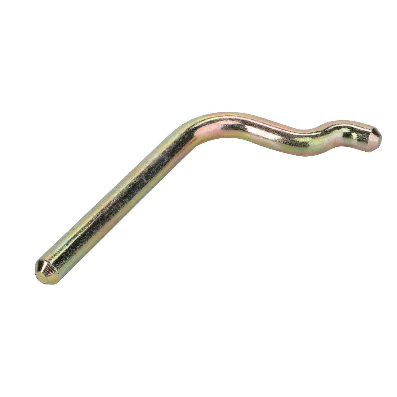 The AGCO | Lock Key - Fel140218 is a metallic pin featuring a smooth, bent shape with a slight curve at one end, specifically designed for securing or locking mechanisms.