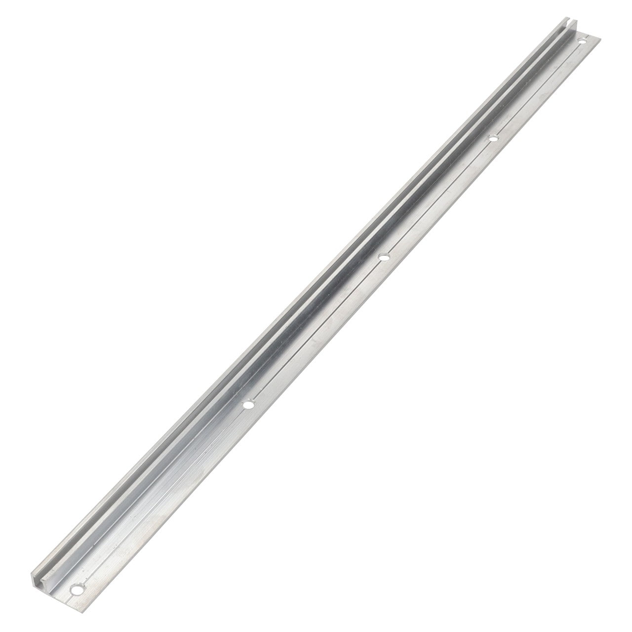 The AGCO | Holder - Acw9509720 by AGCO is a long, silver metal strip featuring precisely spaced holes along its surface, making it ideal for mounting or structural support purposes.