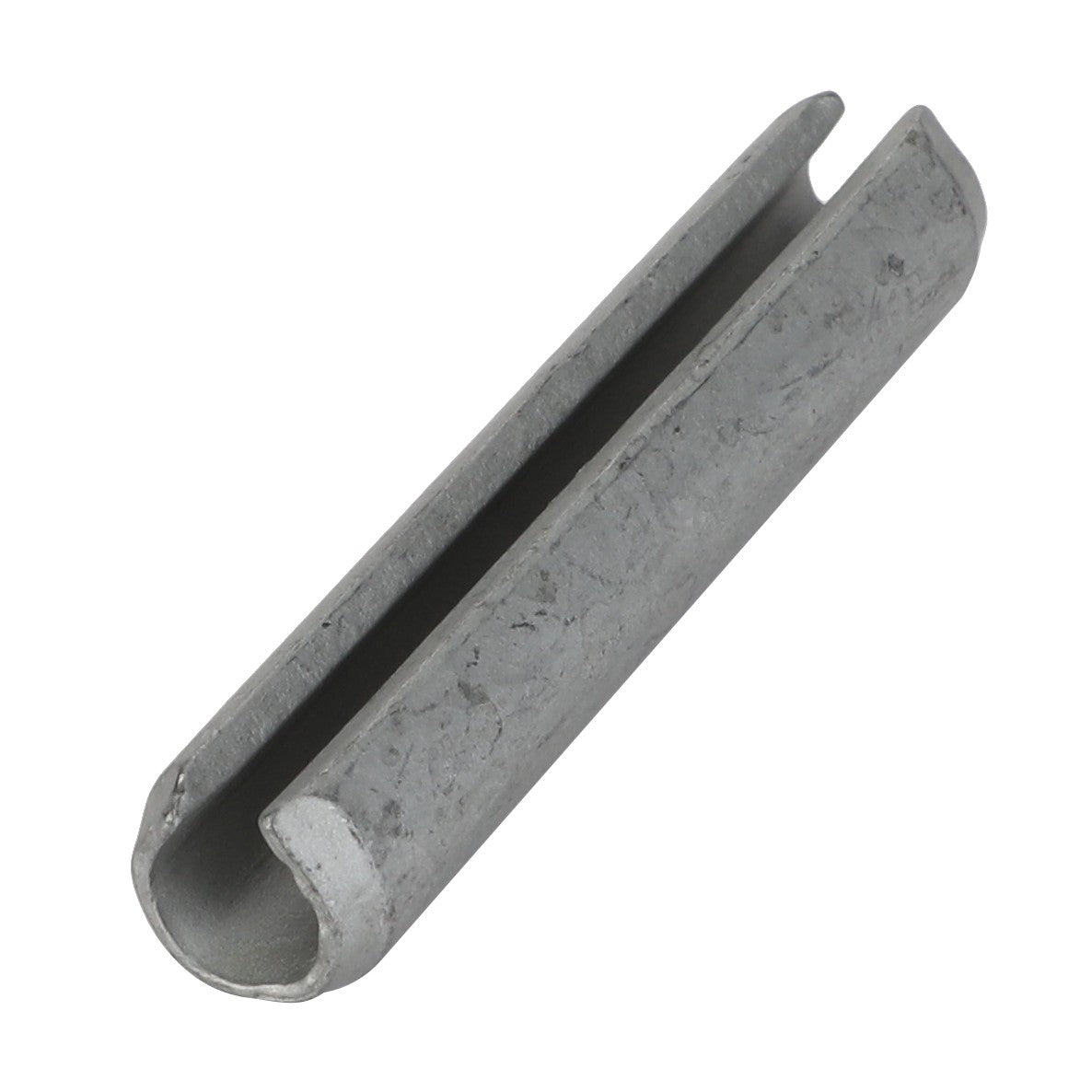 A close-up image of the AGCO Roll Pin - Fel107475, showcasing its gray metallic finish, cylindrical shape, and longitudinal slit. No current product description available for this product.