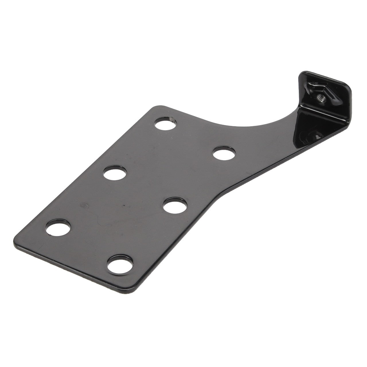 Introducing the AGCO Bracket - Acw1514110, a metal bracket with an angled design featuring six evenly spaced holes and a convenient mounting tab at one end. Perfect for your various mounting needs.