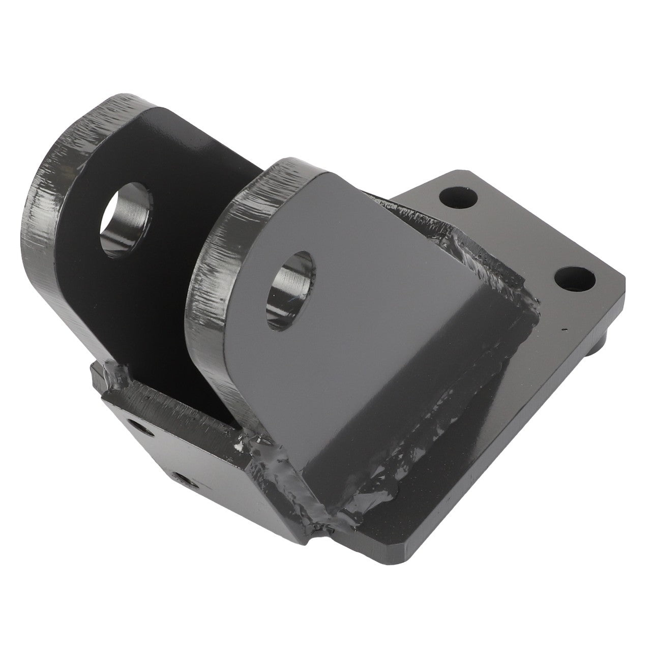 The AGCO Support, Right Hand - 4356610M1 is a metal bracket featuring two vertical holes and a horizontal base with additional drilled holes, making it ideal for structural or mechanical applications on Massey Ferguson models.