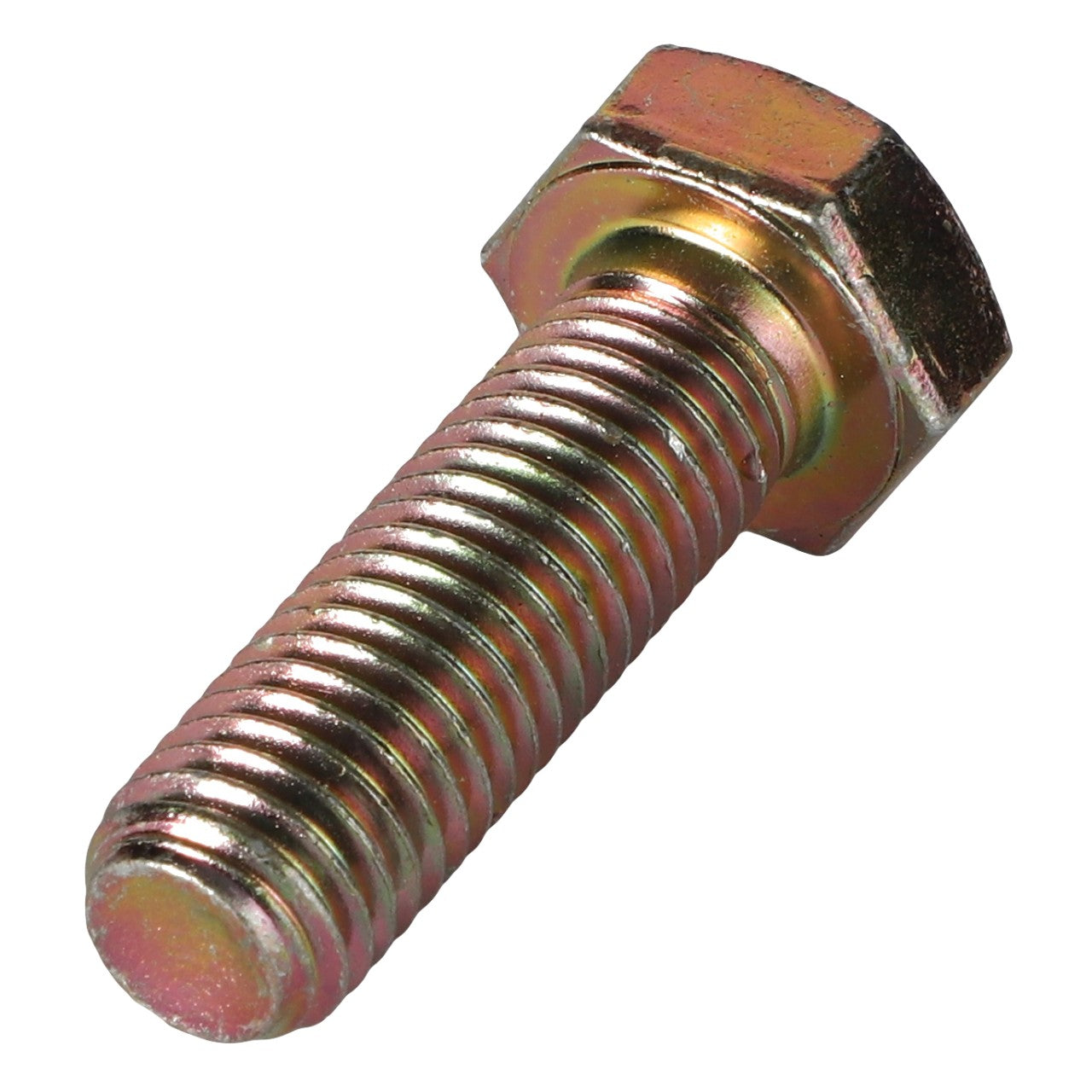 Image of the AGCO Hexagonal Head Bolt - Fel116471, a robust metallic bolt with a threaded body and a hexagonal head, ideal for secure fastening purposes.