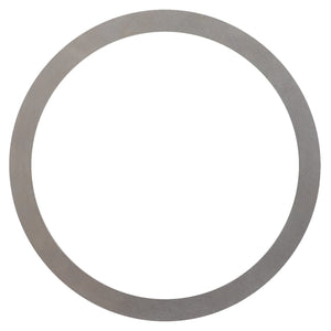 A flat, circular AGCO SHIM - F743300020700 metal washer with a large inner diameter and a thin outer edge, viewed against a plain white background, offers no specific SEO keywords to extract due to its minimalistic description.