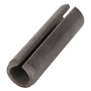 Close-up of the AGCO Split Pin - D42625100, a cylindrical metal pin featuring a longitudinal split, slightly tapered ends, and a dark finish.