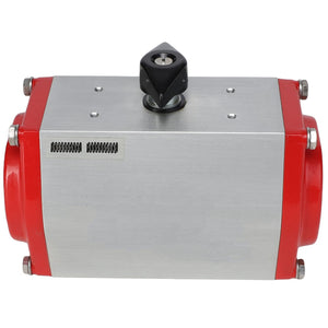 The AGCO | ACTUATOR - AG331616 is a rectangular metallic device equipped with a valve lever and red end caps, along with a spring and several screws. Please note that no current product description information is available.