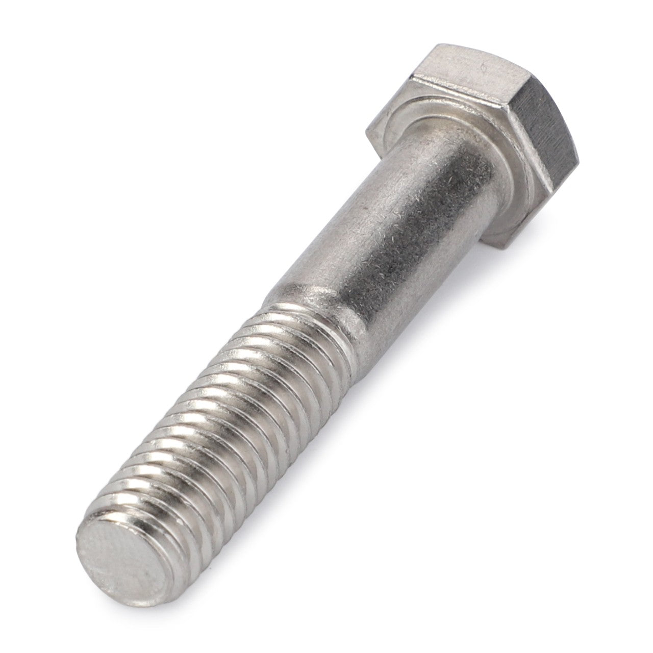 A close-up image of the AGCO | HEXAGONAL HEAD BOLT - AG515139, featuring a hexagonal head and a fully threaded shank, perfect for securely fastening materials.