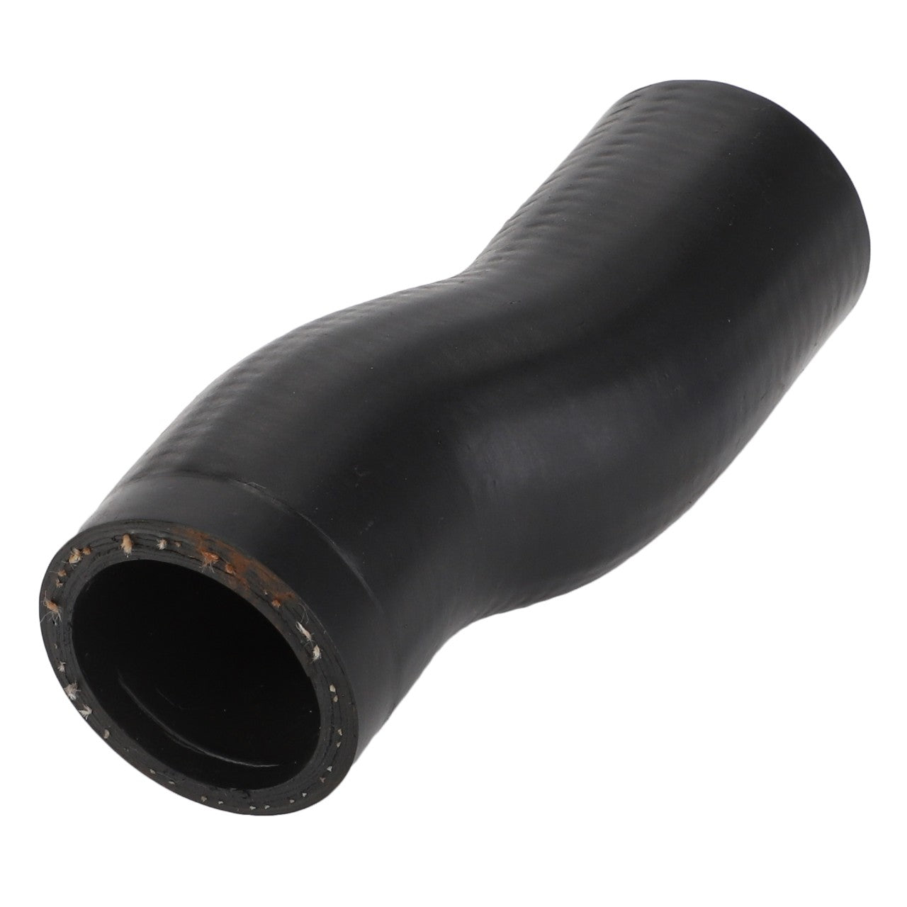 A black rubber hose, AGCO Hose - 3808772M1, with a slight bend and one visible opening. The surface appears smooth with subtle texturing, making it ideal for use in Valtra Models or other agricultural machinery.