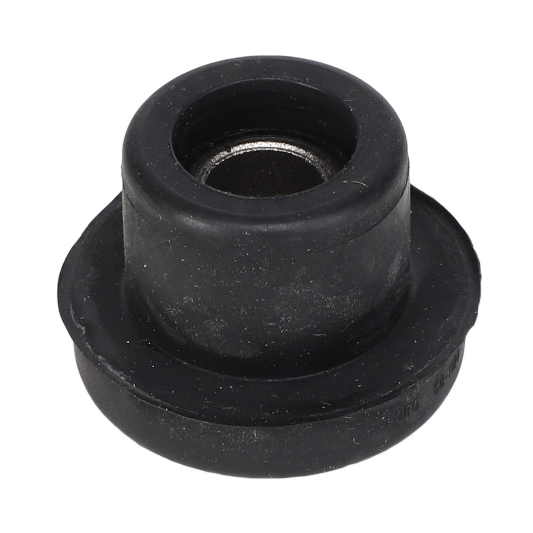 The AGCO | Bonded Mount - AG519742 is a black rubber grommet with a cylindrical shape and a central hole for wiring or cable protection, also offering excellent vibration isolation.