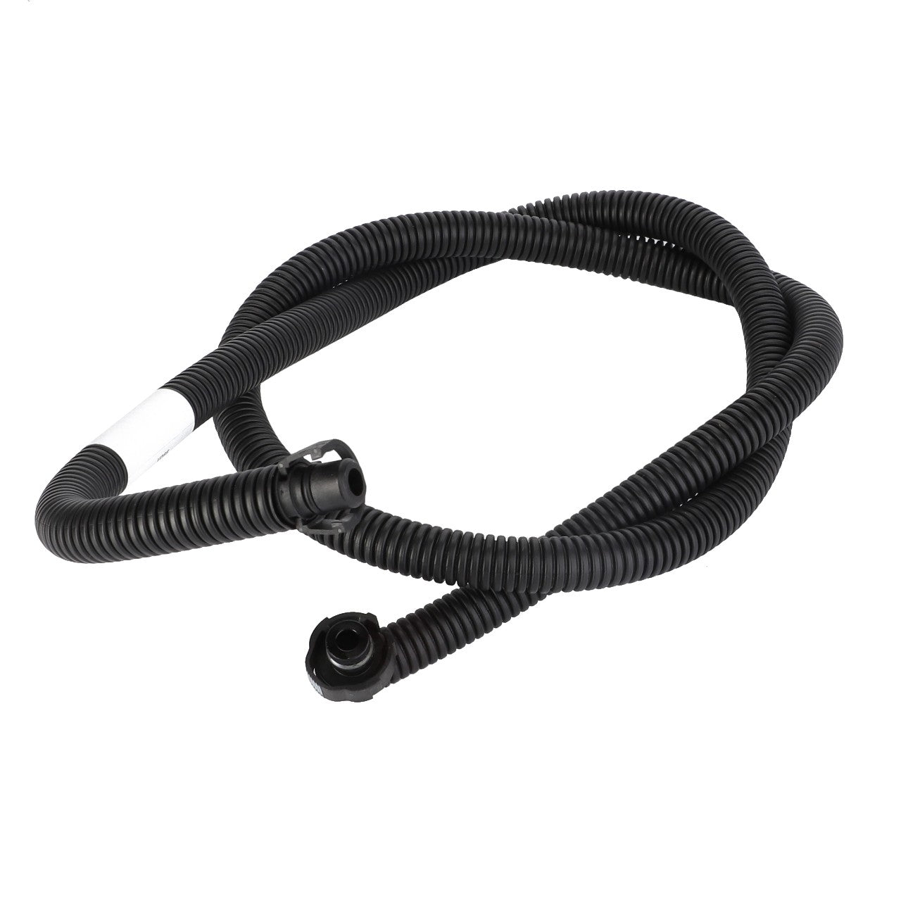 A black flexible corrugated hose with connectors at both ends, coiled on a white background. Product Name: AGCO | Coolant Line - Acw1958090, Brand Name: AGCO. No current product description information available.