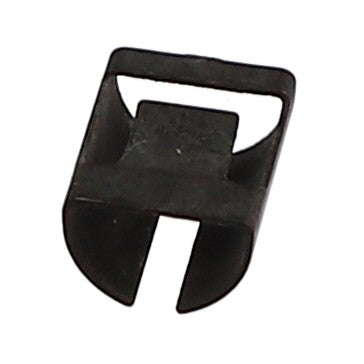 A small, sleek AGCO Fastener - Acw0286990 featuring a black plastic design with a rectangular slot at the top and a U-shaped opening at the bottom.