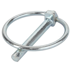 The AGCO Clevis Pin - Acp0204130 is a silver metal linchpin featuring a circular loop and straight shank, ideal for securing equipment components.