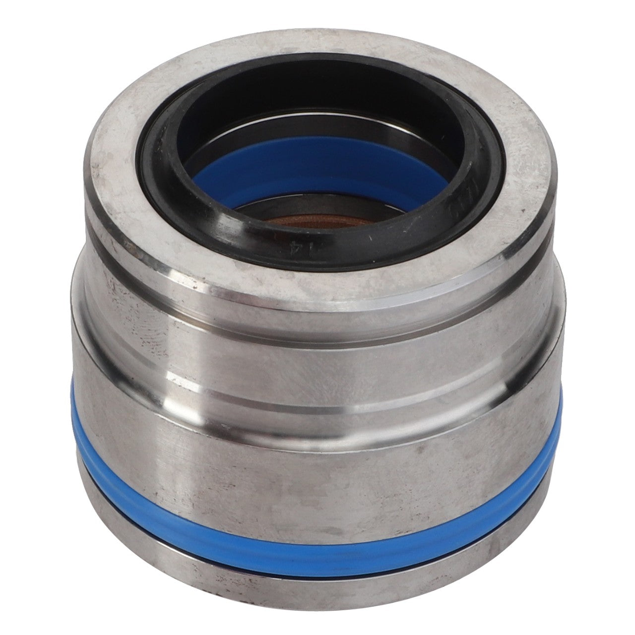 A metal cylindrical bearing featuring blue and black rings around the openings on both ends, known as AGCO | BEARING - AL12707011 from the brand AGCO. No further product description information is available at this time.