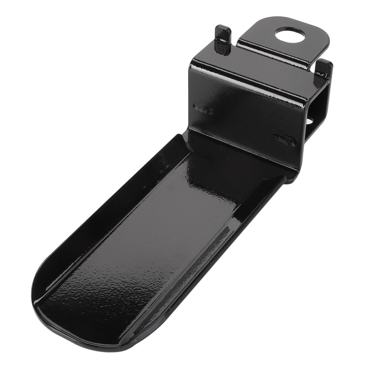 The AGCO Bracket - Acw3545870 is a black metal foot peg featuring a mounting bracket, designed for attachment to a motorcycle. No additional product description information is available at this time.