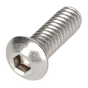 At present, no product description information is available for the AGCO HEX SOCKET BUTTON HEAD BOLT - AG521048 by AGCO, a stainless steel screw with a shiny finish, featuring a hexagonal drive and a threaded body.