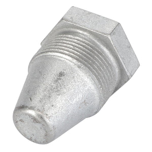 Close-up of the AGCO Latch Pin (Fel200025) featuring a metal nozzle with threading and a hexagonal base, resembling robust components used in Valtra machinery for various mechanical or plumbing applications.